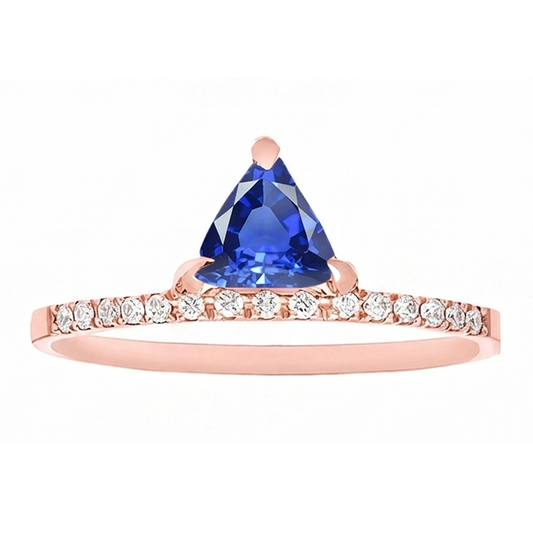 Trillion de pierres précieuses bague sertie de griffes saphir bleu 1.50 carats de diamants