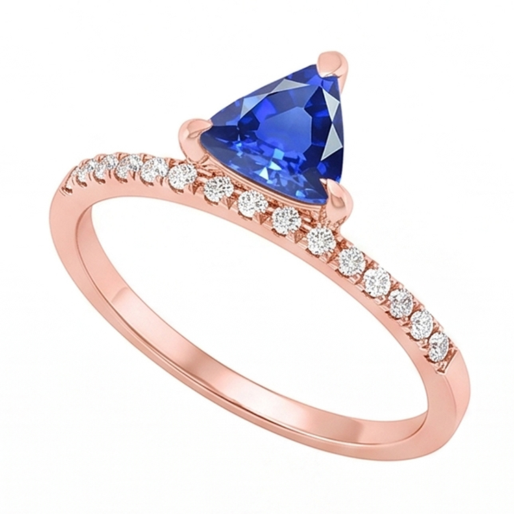 Trillion de pierres précieuses bague sertie de griffes saphir bleu 1.50 carats de diamants