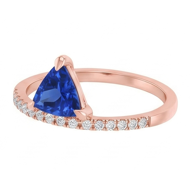 Trillion de pierres précieuses bague sertie de griffes saphir bleu 1.50 carats de diamants
