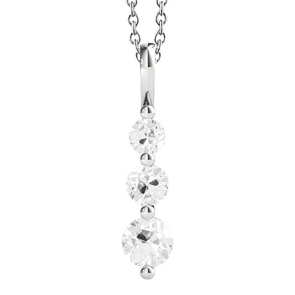 Trois Pierres Pendentif Réel Diamant Sertie Ronde Vieux mineur 2.50 Carats