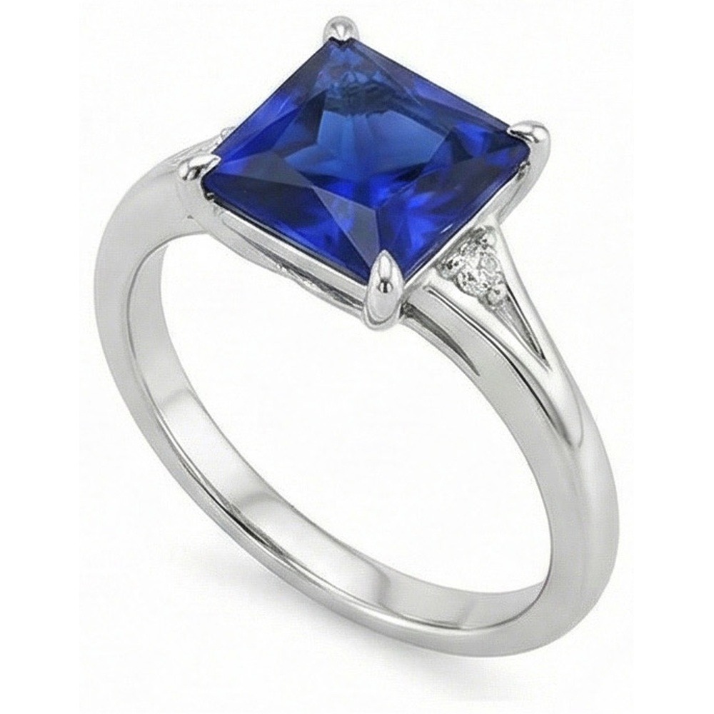 Trois pierres saphir bleu et diamant 5.25 carat princesse