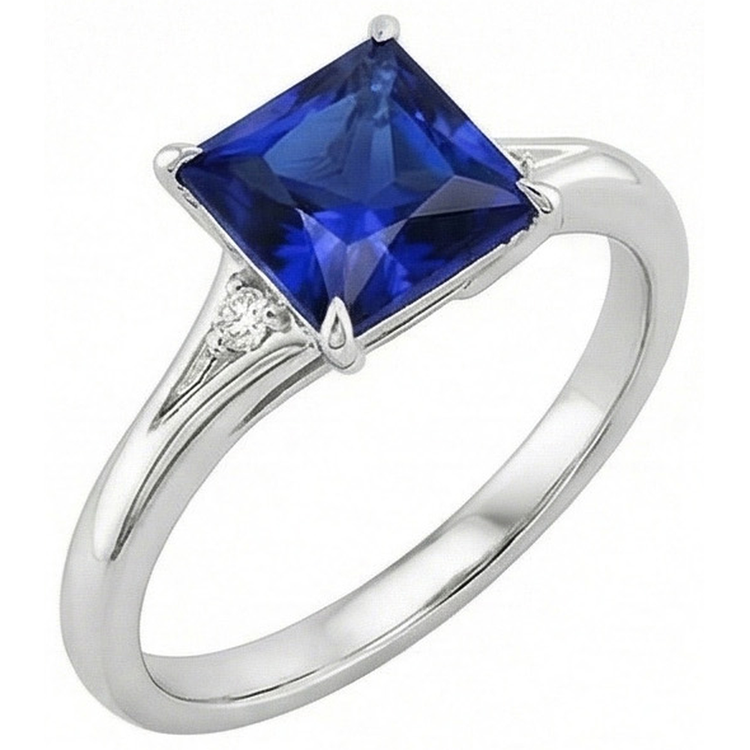 Trois pierres saphir bleu et diamant 5.25 carat princesse