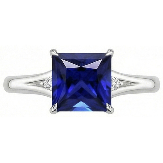 Trois pierres saphir bleu et diamant 5.25 carat princesse