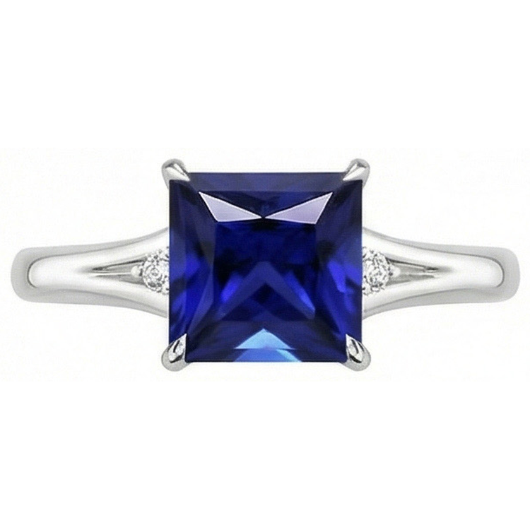 Trois pierres saphir bleu et diamant 5.25 carat princesse