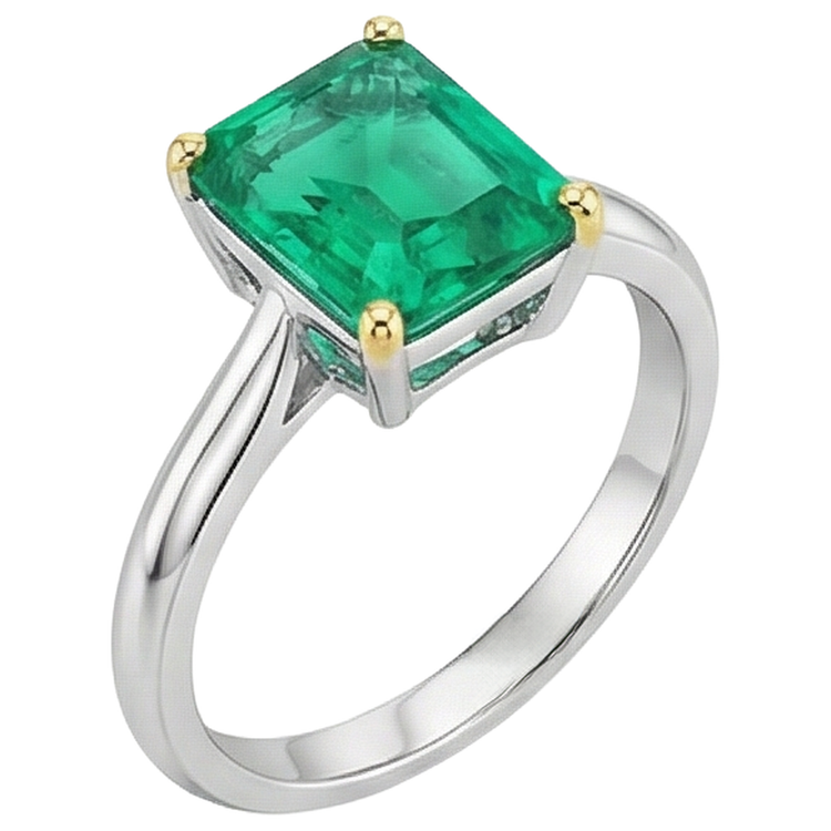 Étincelant Émeraude Bague avec Gemme 4 carats – vue de côté