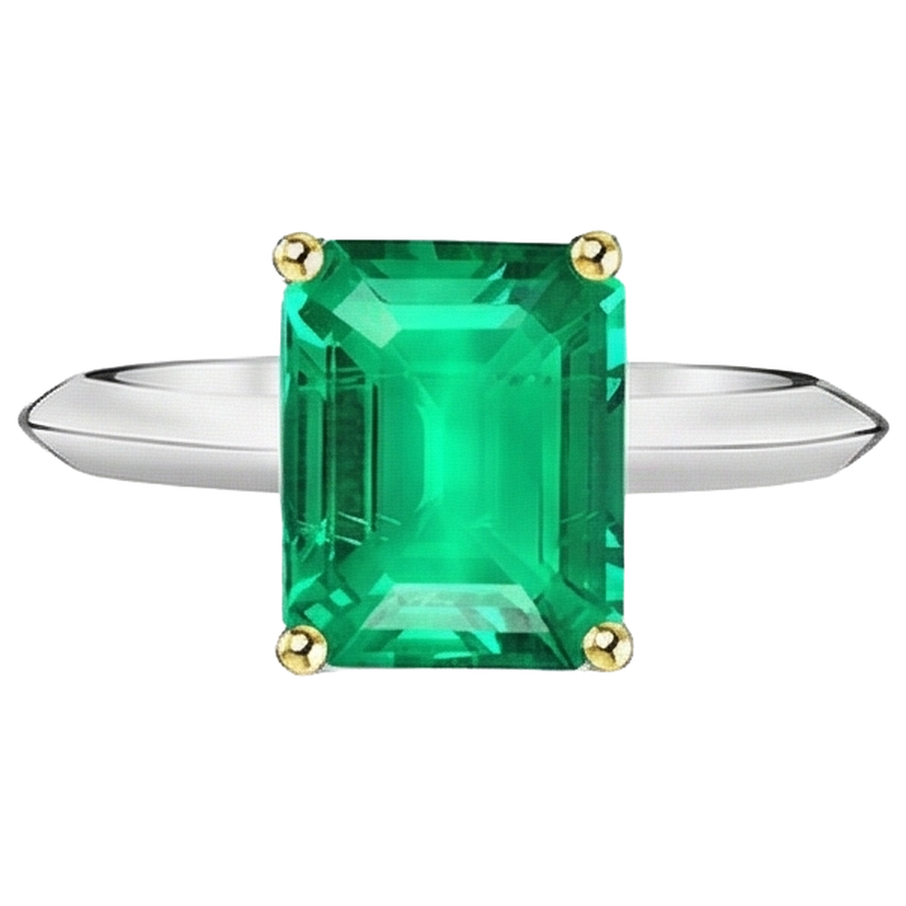 Émeraude Taille Émeraude Bague avec Gemme en Or Bicolore 14 Carats – vue d'angle