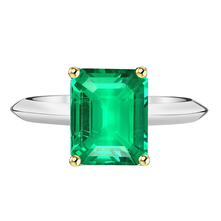 Bague avec Gemme Or Bicolore 14 Carats avec Émeraude – vue principale