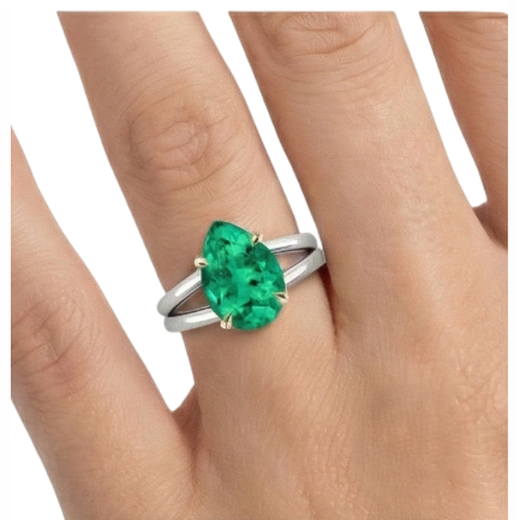 Exquis Émeraude Fine Bague avec Gemme 2 carats – vue arrière