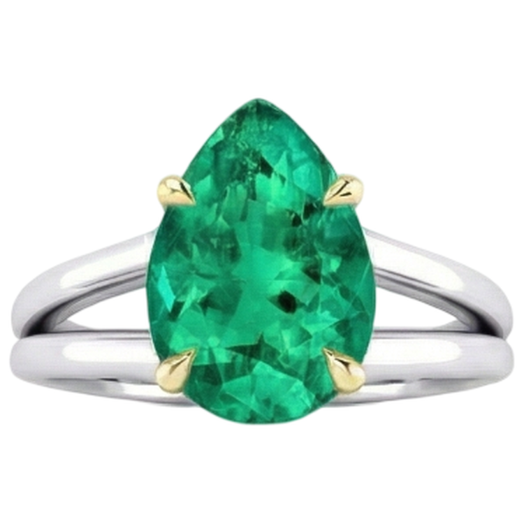 Bague avec Gemme Or Bicolore 14 Carats avec Émeraude Fine – vue de face