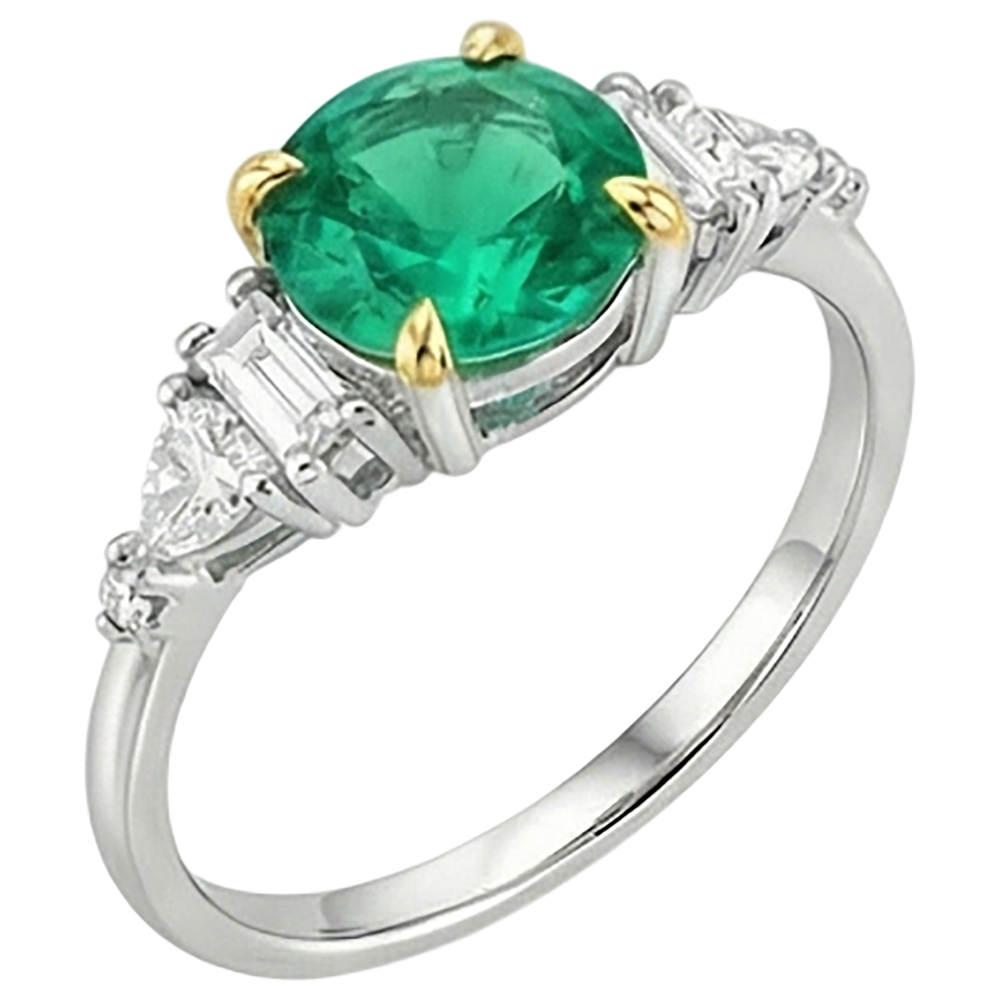 Émeraude Fine Taille Brillant Bague Pierre Précieuse en Or 14K Bicolore – vue de côté