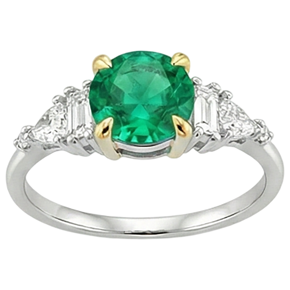 Émeraude Fine Bague Pierre Précieuse 2,50 carats Or 14K Bicolore – vue de face