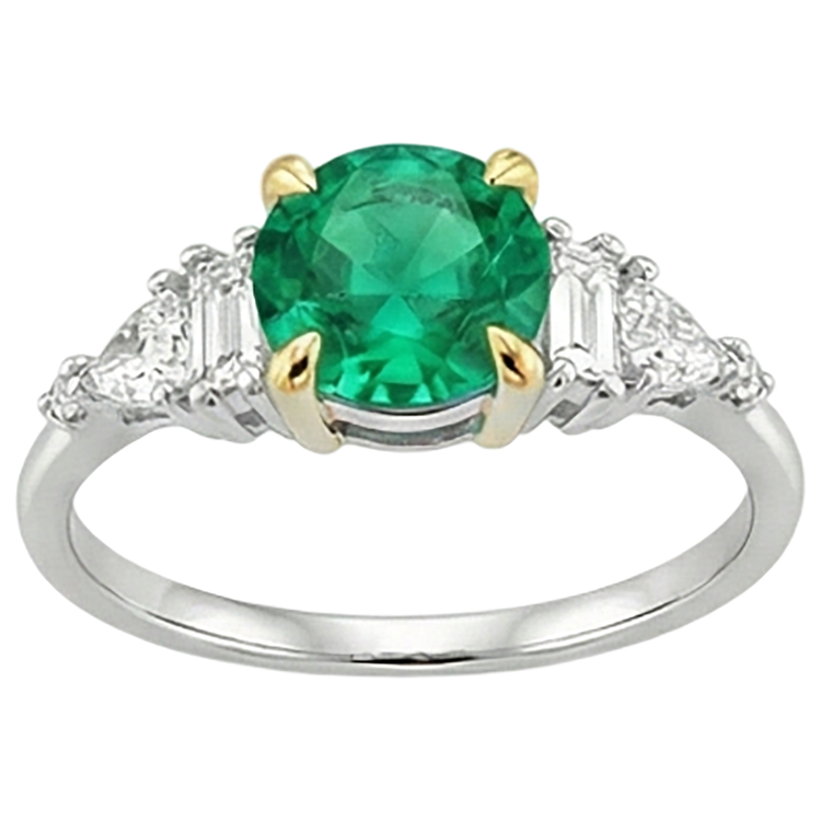 Émeraude Fine Bague Pierre Précieuse 2,50 carats Or 14K Bicolore – vue de face