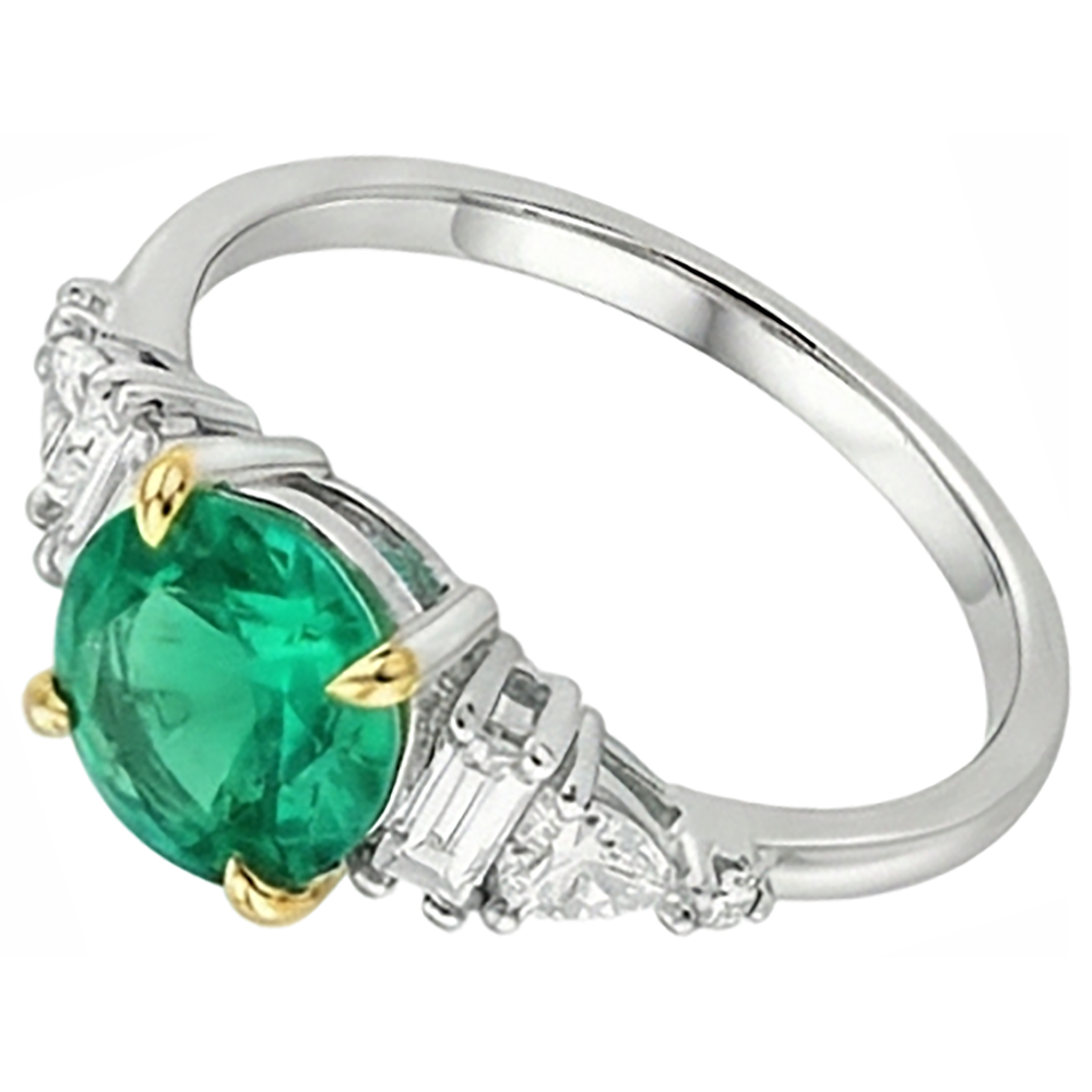 Émeraude Fine Taille Brillant Bague Pierre Précieuse en Or 14K Bicolore – vue d'angle