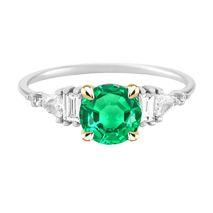Émeraude Fine Taille Brillant Bague Pierre Précieuse en Or 14K Bicolore – vue principale