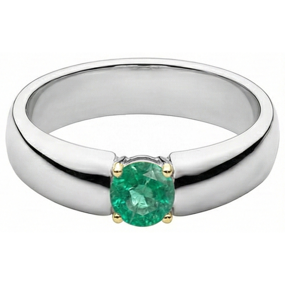 Taille Ronde Émeraude Fine bague en Or Bicolore 14 Carats – vue de face