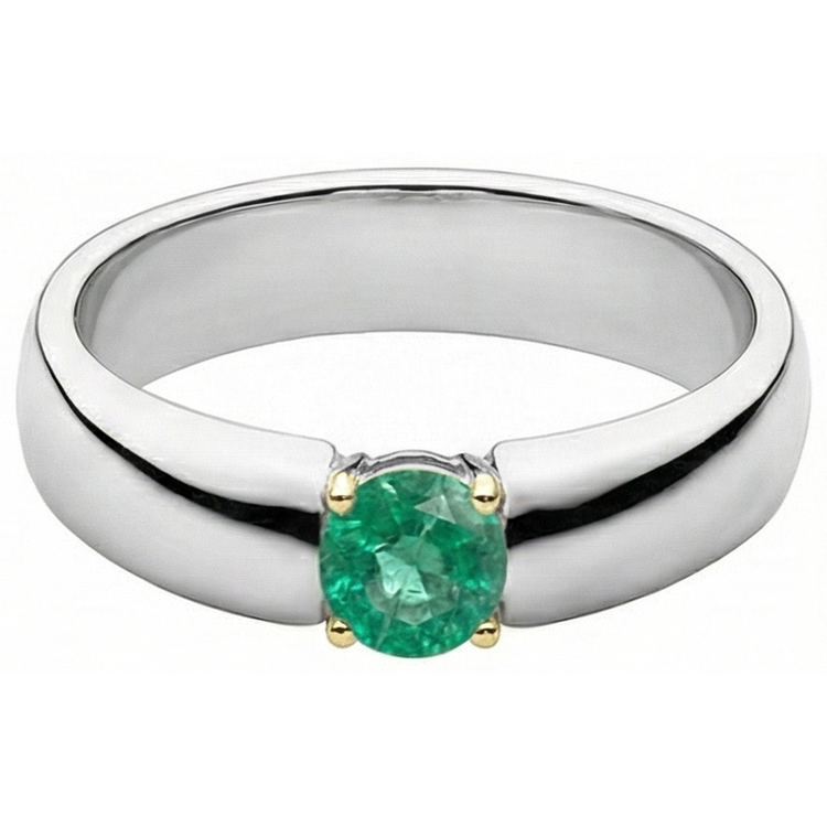 Taille Ronde Émeraude Fine bague en Or Bicolore 14 Carats – vue de face