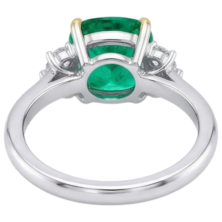 Émeraude Taille Coussin Bague Pierre Précieuse en Or Deux Tons 14 Carats – vue détaillée