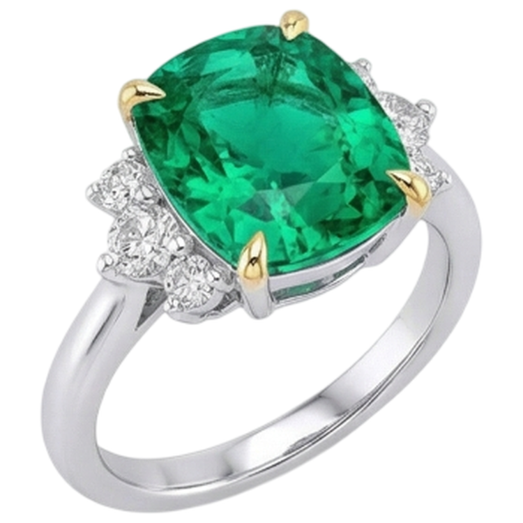 Bague Pierre Précieuse Or Deux Tons 14 Carats avec Émeraude – vue de côté