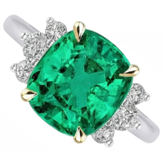 Émeraude Bague Pierre Précieuse 4 carats Or Deux Tons 14 Carats – vue de face
