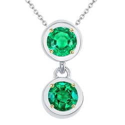 Pendentif Pierre Précieuse Or Deux Tons 14 Carats avec Émeraude