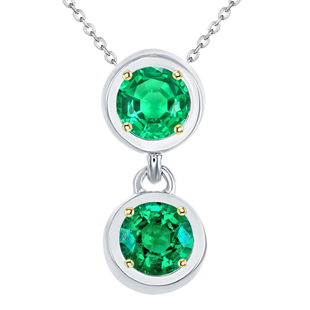 Pendentif Pierre Précieuse Or Deux Tons 14 Carats avec Émeraude Colombienne – vue principale