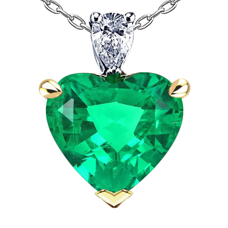 Émeraude Forme Cœur Pendentif Pierre Précieuse en Or Deux Tons 14 Carats – vue principale