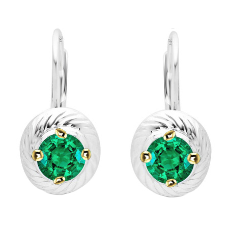 Gemstone Earring Or Bicolore 14 Carats avec Émeraude Fine – vue principale