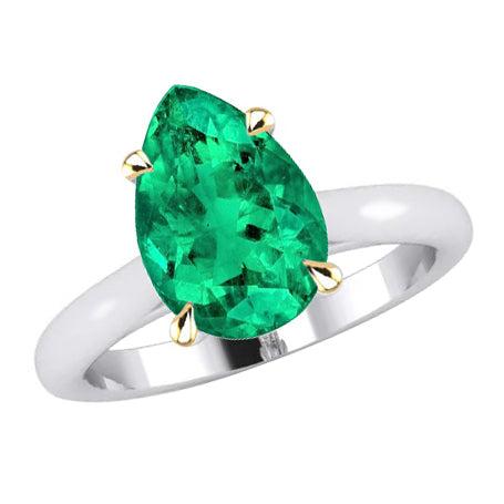 Émeraude Fine Bague avec Gemme 2-carats Or Bicolore 14 Carats – vue principale