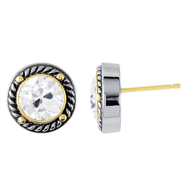 Coussin Antique Diamant Fin bague en Or 14K Bicolore – vue de face