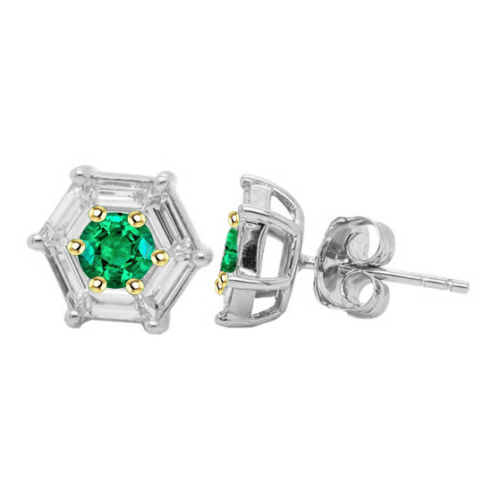 Taille Ronde Émeraude bague en Or 14K Bicolore – vue principale
