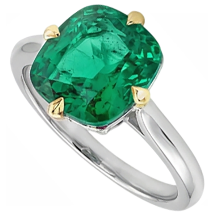 Émeraude Fine Taille Coussin Bague avec Gemme en Or Deux Tons 14 Carats – vue d'angle