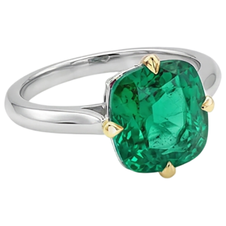 Bague avec Gemme Or Deux Tons 14 Carats avec Émeraude Fine – vue de côté