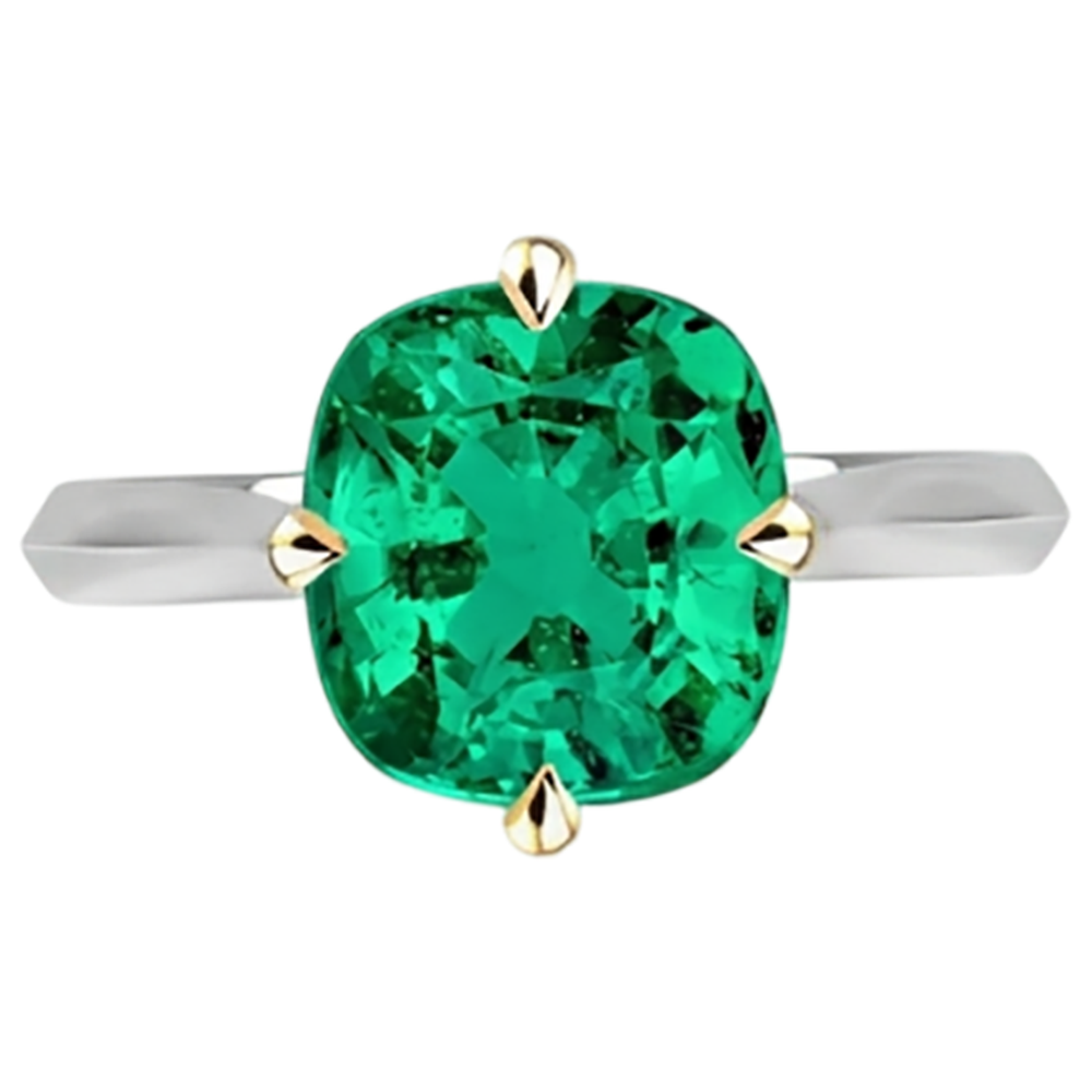 Bague avec Gemme Or Deux Tons 14 Carats avec Émeraude Fine – vue de profil