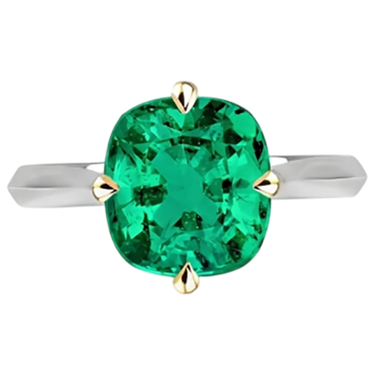 Bague avec Gemme Or Deux Tons 14 Carats avec Émeraude Fine – vue de profil