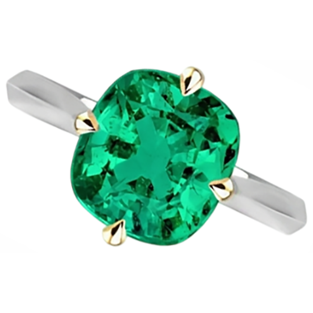 Émeraude Fine Bague avec Gemme 2-carats Or Deux Tons 14 Carats – vue de face