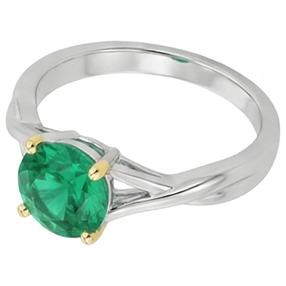 Émeraude Fine Bague Pierre Précieuse 2 carats Or 14K Bicolore – vue d'angle