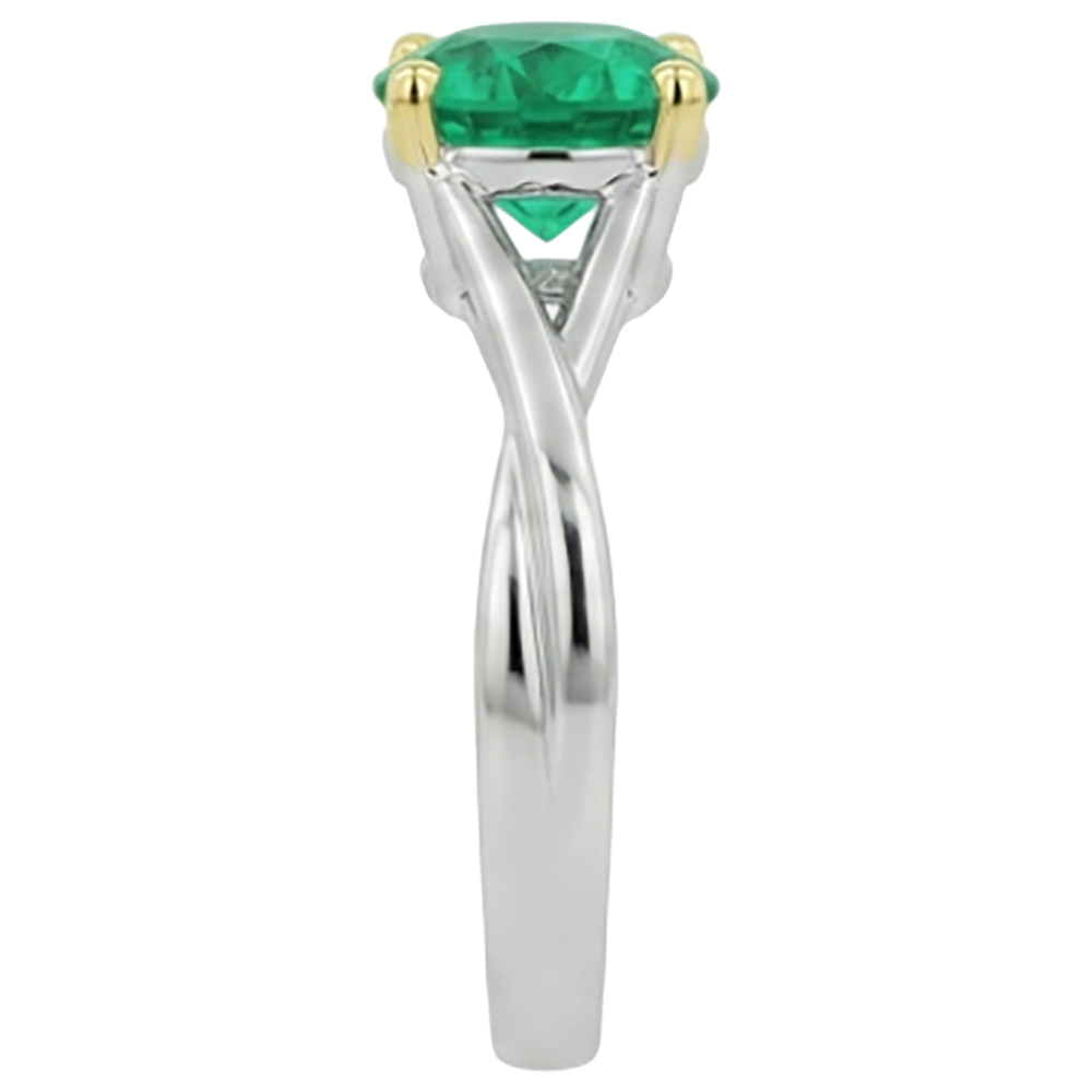 Émeraude Fine Taille Ronde Bague Pierre Précieuse en Or 14K Bicolore – vue de dessus