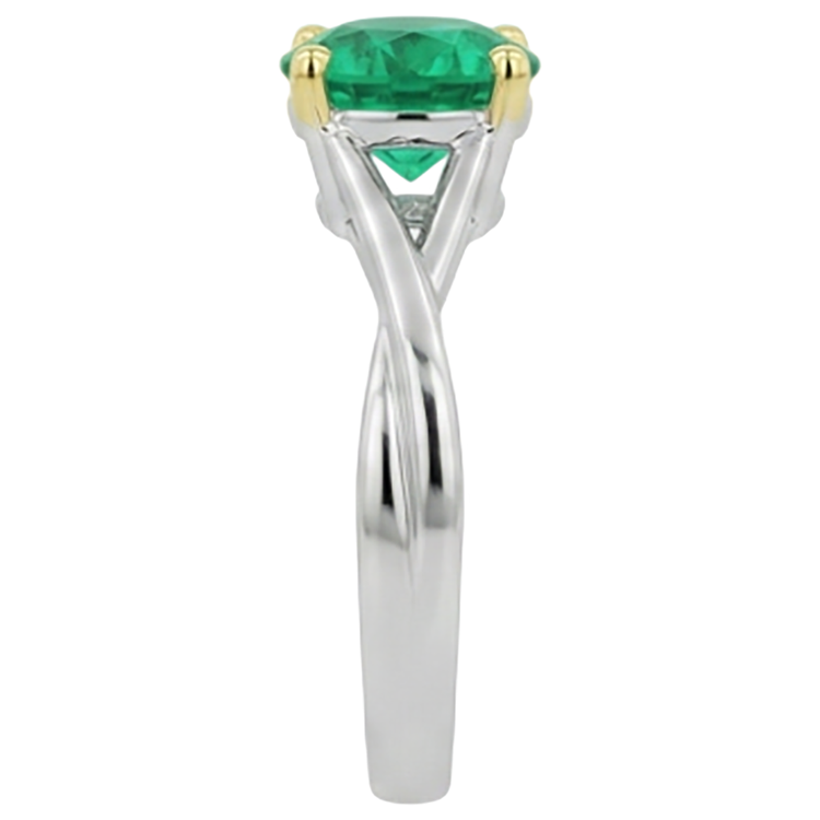 Émeraude Fine Taille Ronde Bague Pierre Précieuse en Or 14K Bicolore – vue de dessus