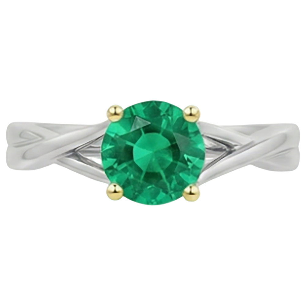 Taille Ronde Émeraude Fine bague en Or 14K Bicolore – vue de face