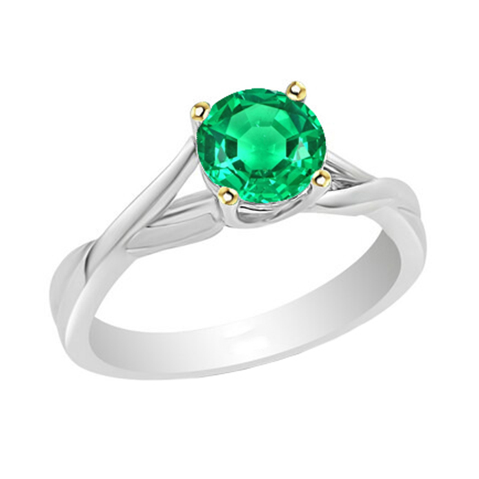 Émeraude Fine Bague Pierre Précieuse 2-carats Or 14K Bicolore – vue principale