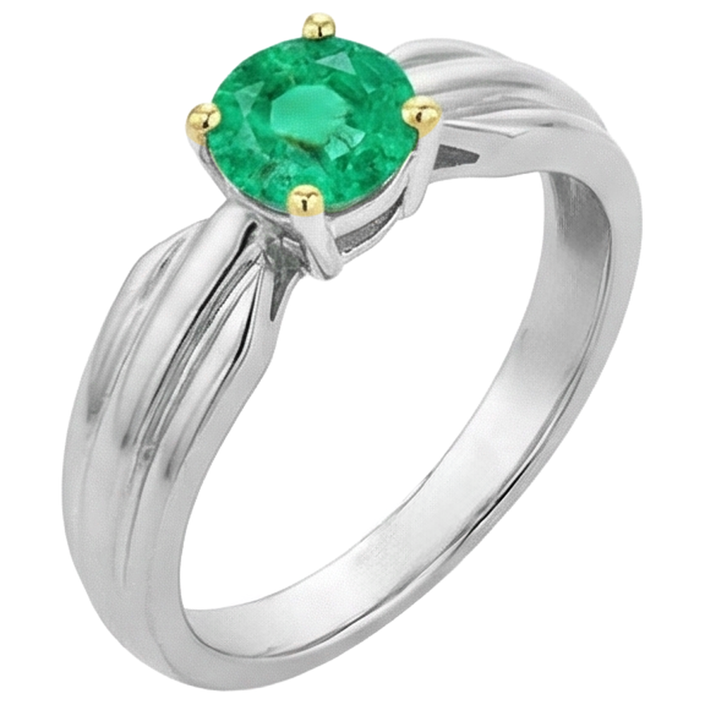 Émeraude Colombienne Taille Brillant Bague Pierre Précieuse en Or Deux Tons 14 Carats – vue de face