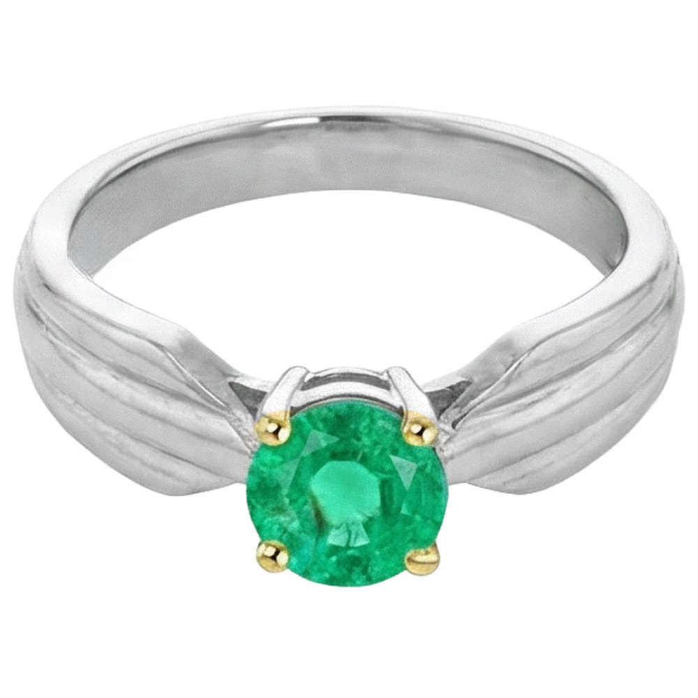 Émeraude Colombienne Taille Brillant Bague Pierre Précieuse en Or Deux Tons 14 Carats – vue de côté