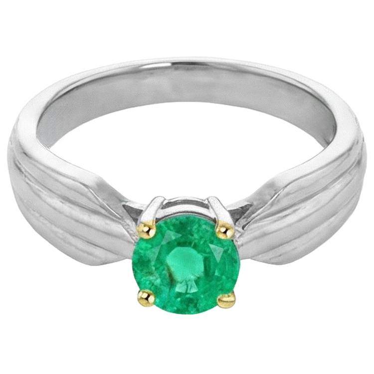 Émeraude Colombienne Taille Brillant Bague Pierre Précieuse en Or Deux Tons 14 Carats – vue de côté