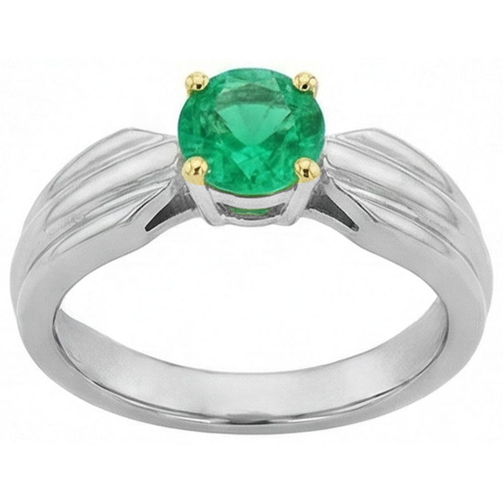 Bague Pierre Précieuse Or Deux Tons 14 Carats avec Émeraude Colombienne – vue d'angle