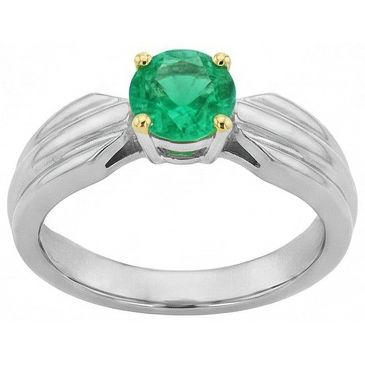 Bague Pierre Précieuse Or Deux Tons 14 Carats avec Émeraude Colombienne – vue d'angle