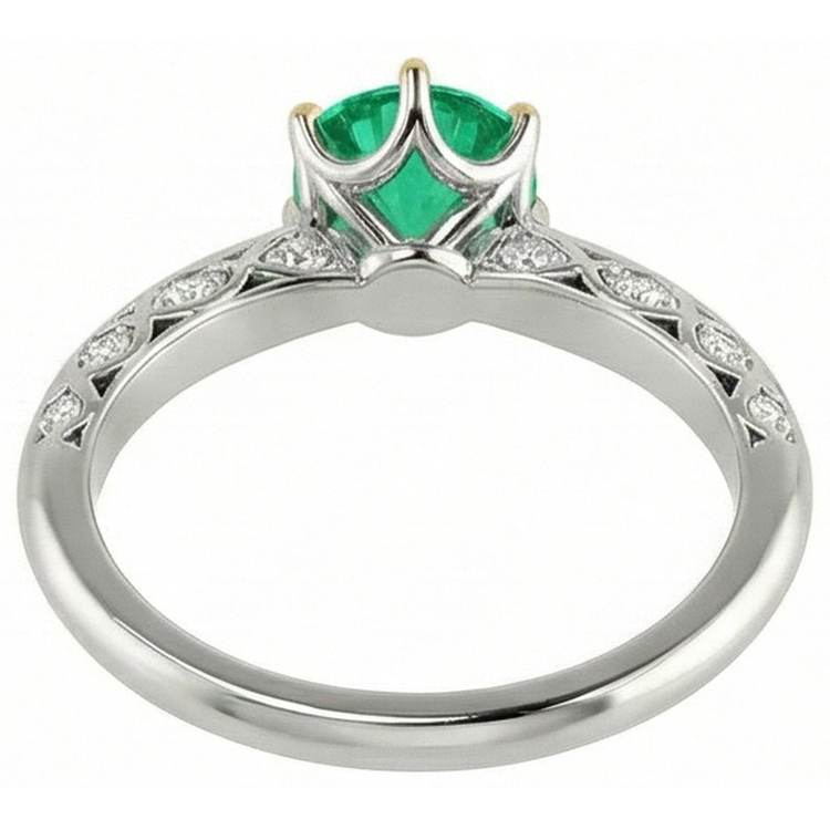 Taille Brillant Émeraude Fine bague en Or Deux Tons 14 Carats – vue arrière