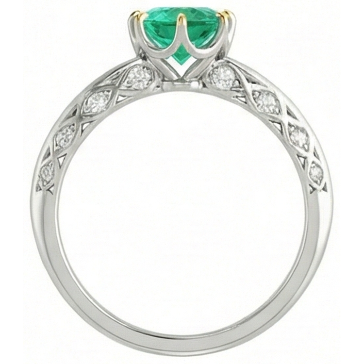 Émeraude Fine Bague Pierre Précieuse 2-carats Or Deux Tons 14 Carats – vue de dessus