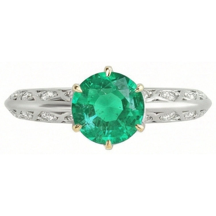 Bague Pierre Précieuse Or Deux Tons 14 Carats avec Émeraude Fine – vue de face