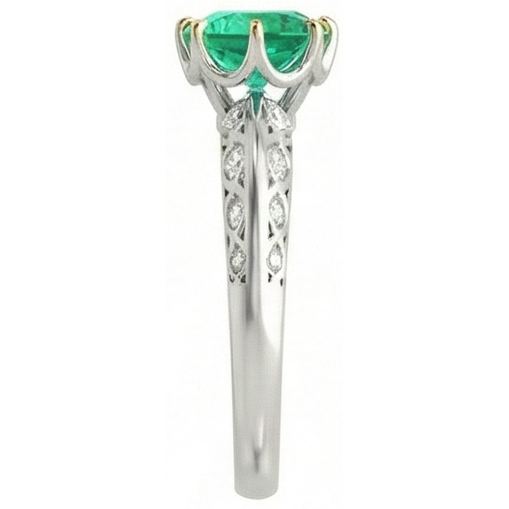 Taille Brillant Émeraude Fine bague en Or Deux Tons 14 Carats – vue de profil