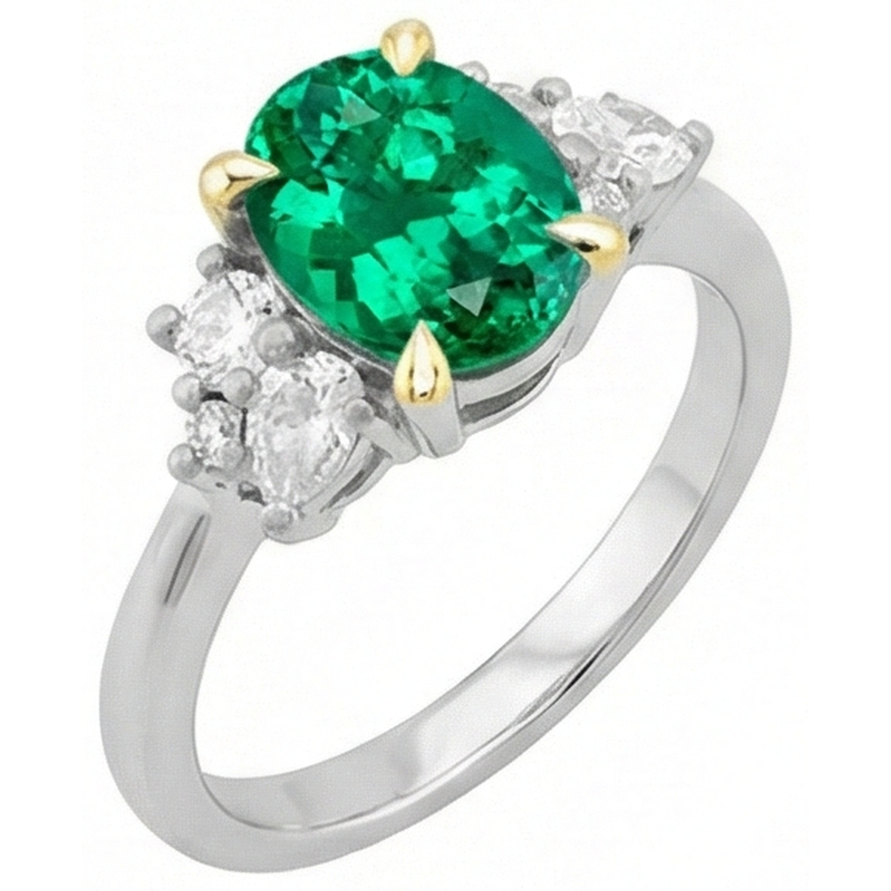 Émeraude Bague avec Gemme 1,50 carats Or 14K Bicolore – vue de côté